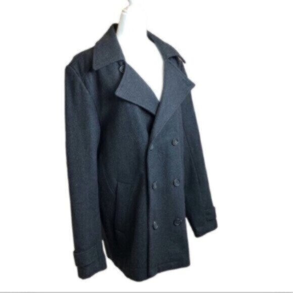 Calvin Klein Black Wool Blend Winter Classic Casual Everyday Pea Coat Medium - Picture 3 of 9